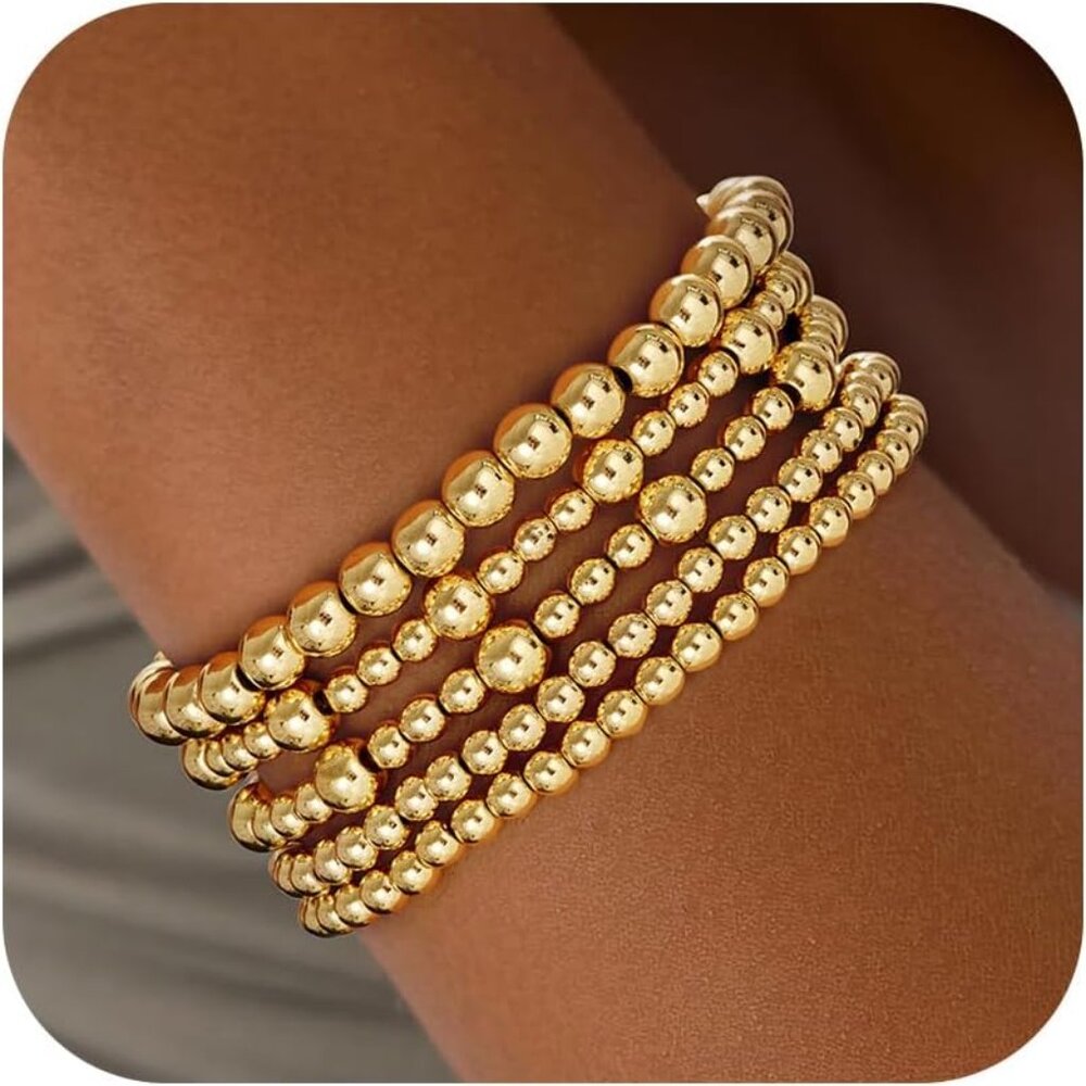 Elegant 5pcs Stackable Gold Bracelets Set, 14k Go… - image 1